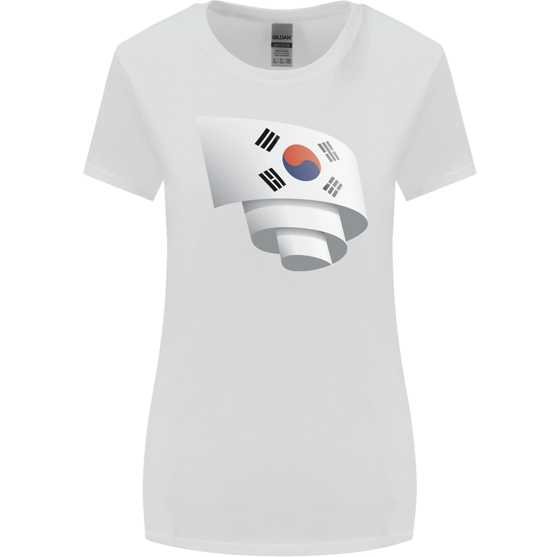 Curled South Korea Flag Korean Day Football Womens Wider Cut T-Shirt White