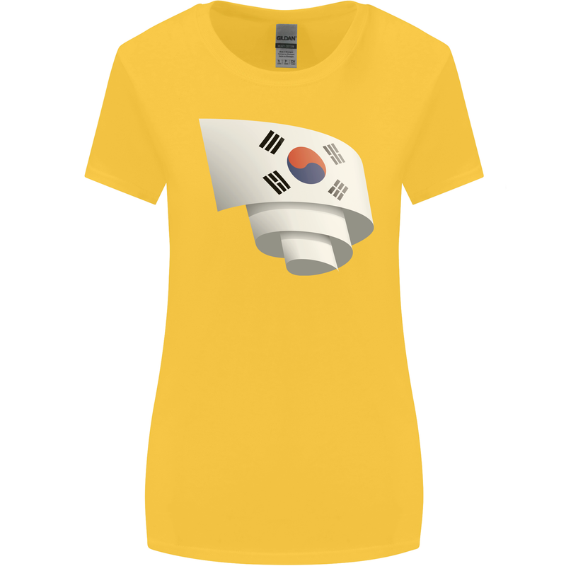 Curled South Korea Flag Korean Day Football Womens Wider Cut T-Shirt Yellow