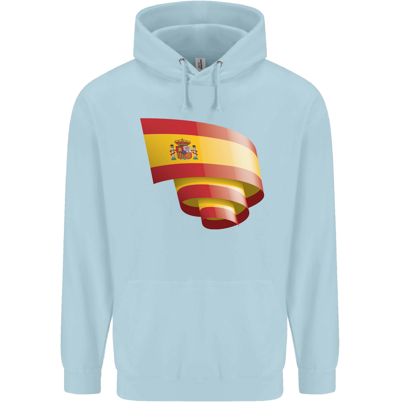 Curled Spain Flag Spanish Day Football Childrens Kids Hoodie Light Blue