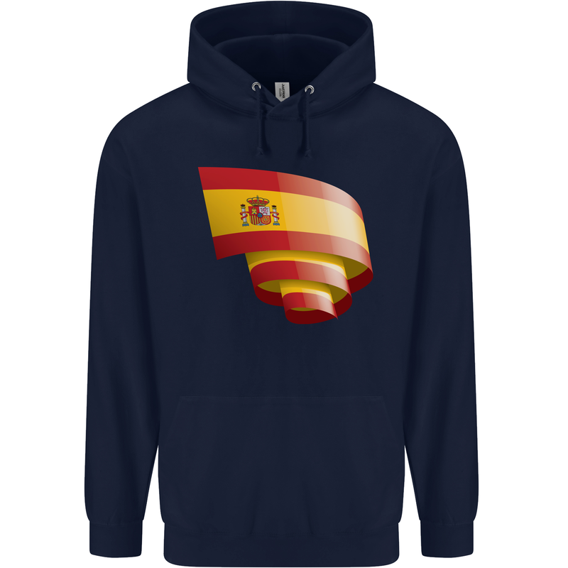 Curled Spain Flag Spanish Day Football Childrens Kids Hoodie Navy Blue