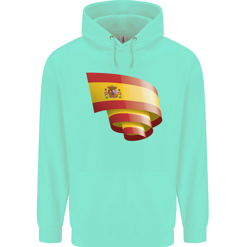 Curled Spain Flag Spanish Day Football Childrens Kids Hoodie Peppermint