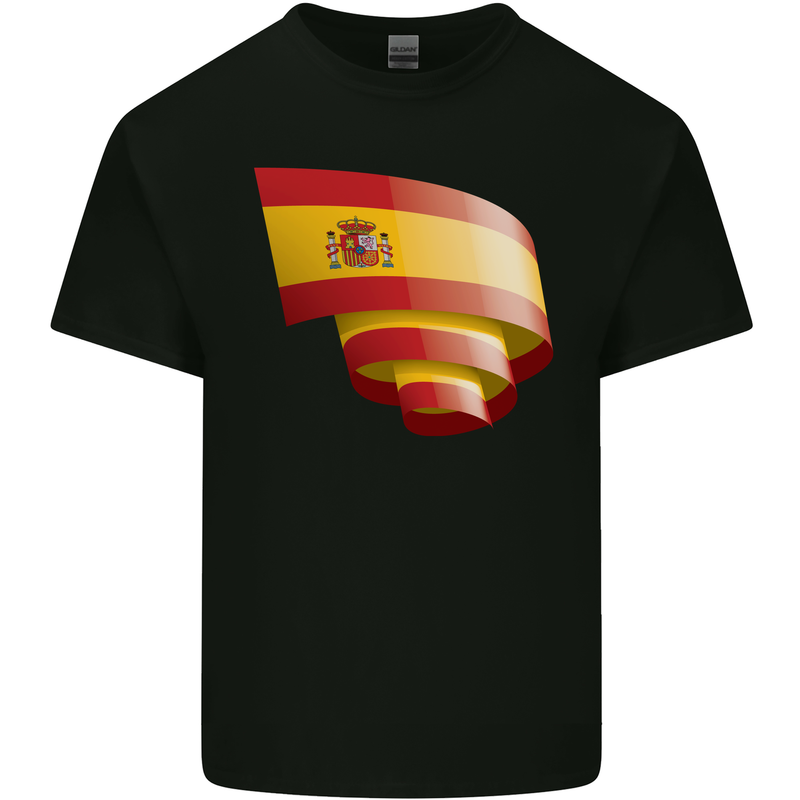 Curled Spain Flag Spanish Day Football Kids T-Shirt Childrens Black