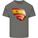 Curled Spain Flag Spanish Day Football Kids T-Shirt Childrens Charcoal