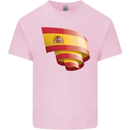 Curled Spain Flag Spanish Day Football Kids T-Shirt Childrens Light Pink