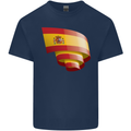 Curled Spain Flag Spanish Day Football Kids T-Shirt Childrens Navy Blue