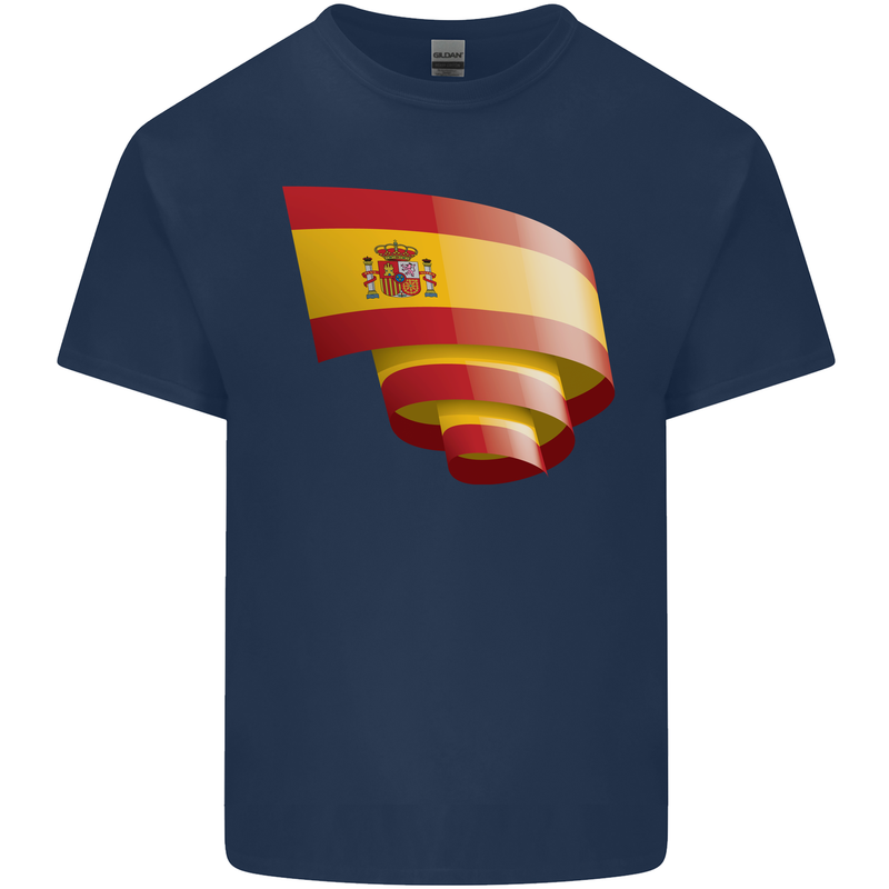 Curled Spain Flag Spanish Day Football Kids T-Shirt Childrens Navy Blue