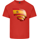 Curled Spain Flag Spanish Day Football Kids T-Shirt Childrens Red