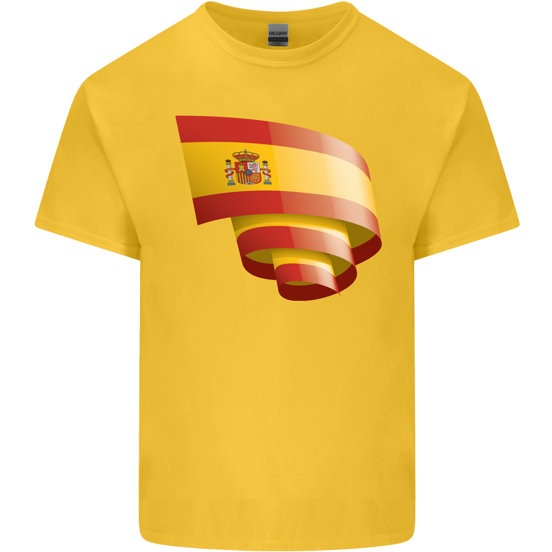 Curled Spain Flag Spanish Day Football Kids T-Shirt Childrens Yellow