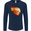 Curled Spain Flag Spanish Day Football Mens Long Sleeve T-Shirt Navy Blue
