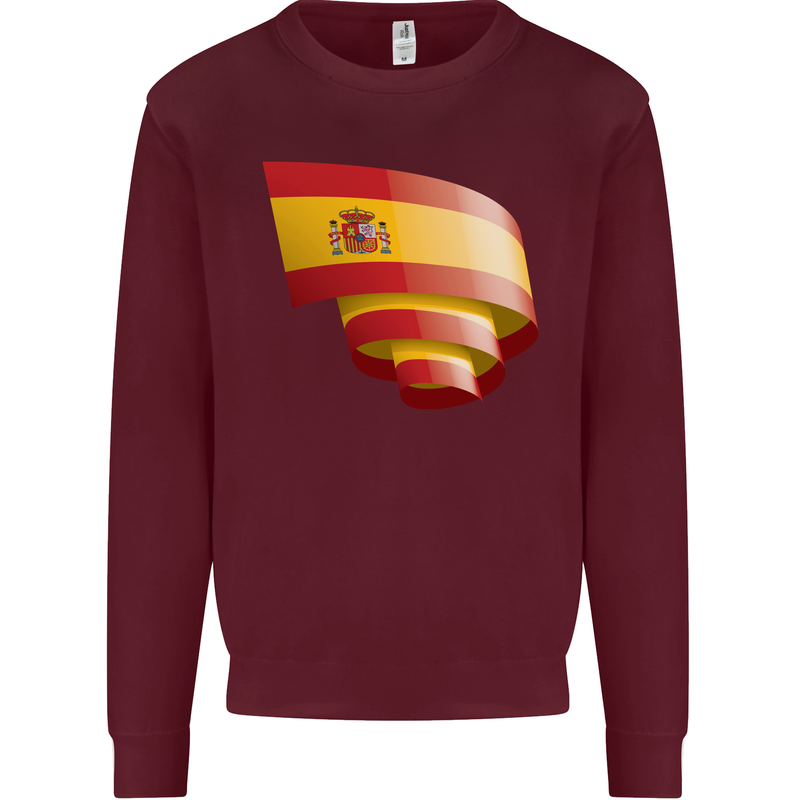 Curled Spain Flag Spanish Day Football Mens Sweatshirt Jumper Maroon