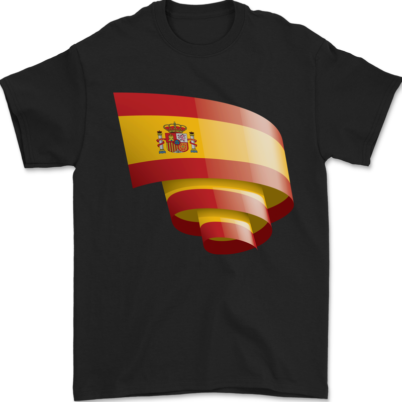 Curled Spain Flag Spanish Day Football Mens T-Shirt 100% Cotton Black