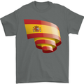Curled Spain Flag Spanish Day Football Mens T-Shirt 100% Cotton Charcoal