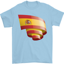 Curled Spain Flag Spanish Day Football Mens T-Shirt 100% Cotton Light Blue