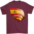 Curled Spain Flag Spanish Day Football Mens T-Shirt 100% Cotton Maroon
