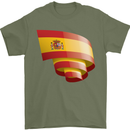 Curled Spain Flag Spanish Day Football Mens T-Shirt 100% Cotton Military Green