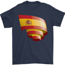 Curled Spain Flag Spanish Day Football Mens T-Shirt 100% Cotton Navy Blue