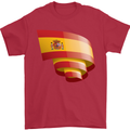 Curled Spain Flag Spanish Day Football Mens T-Shirt 100% Cotton Red
