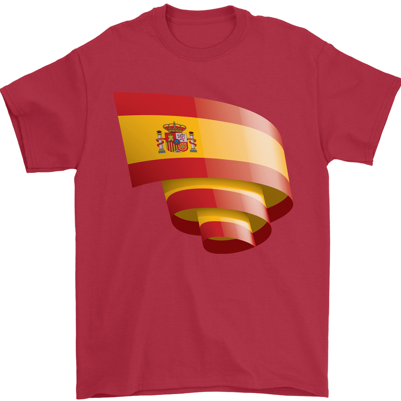Curled Spain Flag Spanish Day Football Mens T-Shirt 100% Cotton Red