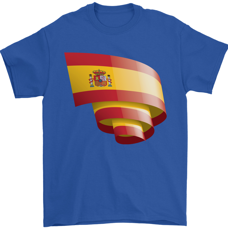 Curled Spain Flag Spanish Day Football Mens T-Shirt 100% Cotton Royal Blue
