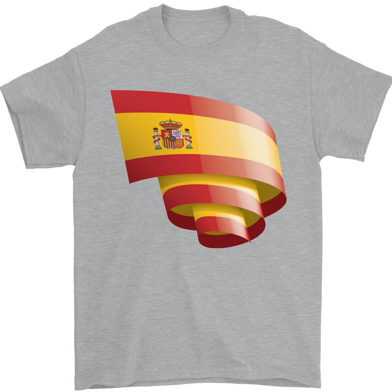 Curled Spain Flag Spanish Day Football Mens T-Shirt 100% Cotton Sports Grey