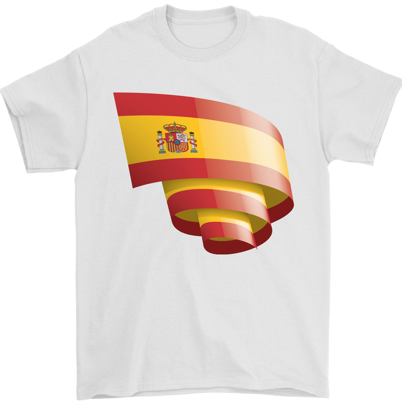 Curled Spain Flag Spanish Day Football Mens T-Shirt 100% Cotton White