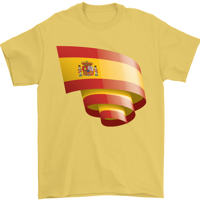 Curled Spain Flag Spanish Day Football Mens T-Shirt 100% Cotton Yellow