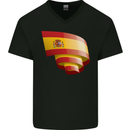 Curled Spain Flag Spanish Day Football Mens V-Neck Cotton T-Shirt Black