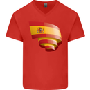 Curled Spain Flag Spanish Day Football Mens V-Neck Cotton T-Shirt Red