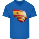 Curled Spain Flag Spanish Day Football Mens V-Neck Cotton T-Shirt Royal Blue