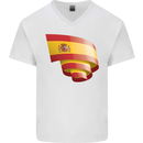 Curled Spain Flag Spanish Day Football Mens V-Neck Cotton T-Shirt White