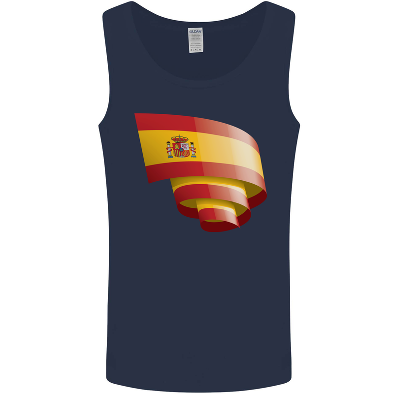 Curled Spain Flag Spanish Day Football Mens Vest Tank Top Navy Blue