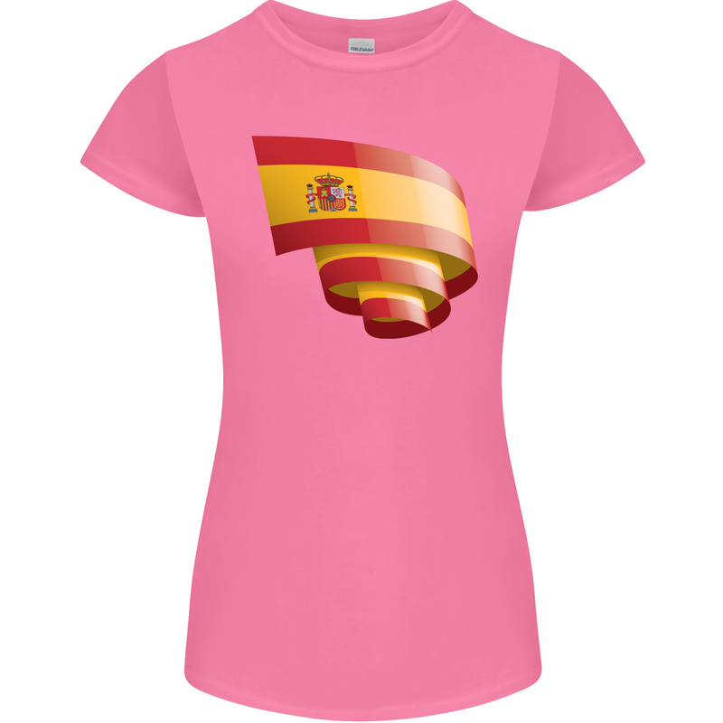 Curled Spain Flag Spanish Day Football Womens Petite Cut T-Shirt Azalea