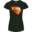 Curled Spain Flag Spanish Day Football Womens Petite Cut T-Shirt Black