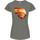 Curled Spain Flag Spanish Day Football Womens Petite Cut T-Shirt Charcoal