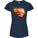 Curled Spain Flag Spanish Day Football Womens Petite Cut T-Shirt Navy Blue