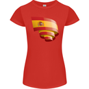 Curled Spain Flag Spanish Day Football Womens Petite Cut T-Shirt Red