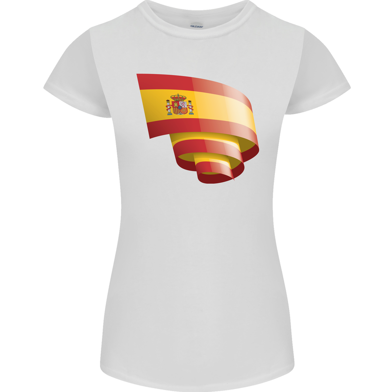 Curled Spain Flag Spanish Day Football Womens Petite Cut T-Shirt White