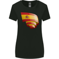 Curled Spain Flag Spanish Day Football Womens Wider Cut T-Shirt Black