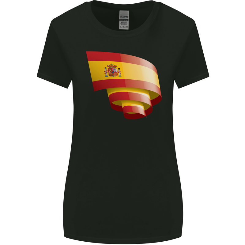 Curled Spain Flag Spanish Day Football Womens Wider Cut T-Shirt Black