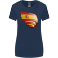 Curled Spain Flag Spanish Day Football Womens Wider Cut T-Shirt Navy Blue