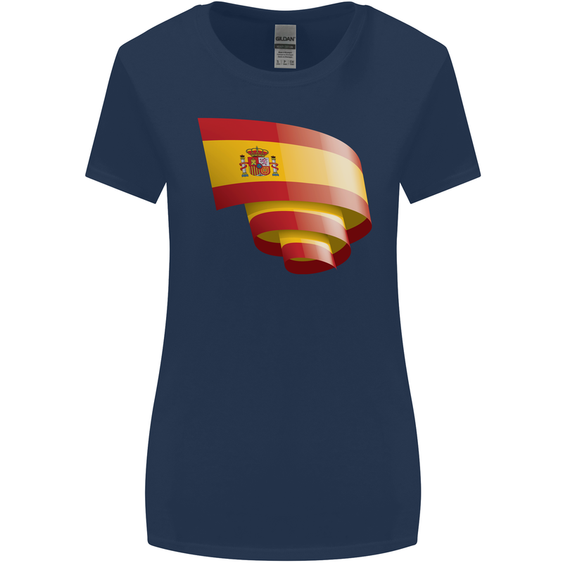 Curled Spain Flag Spanish Day Football Womens Wider Cut T-Shirt Navy Blue