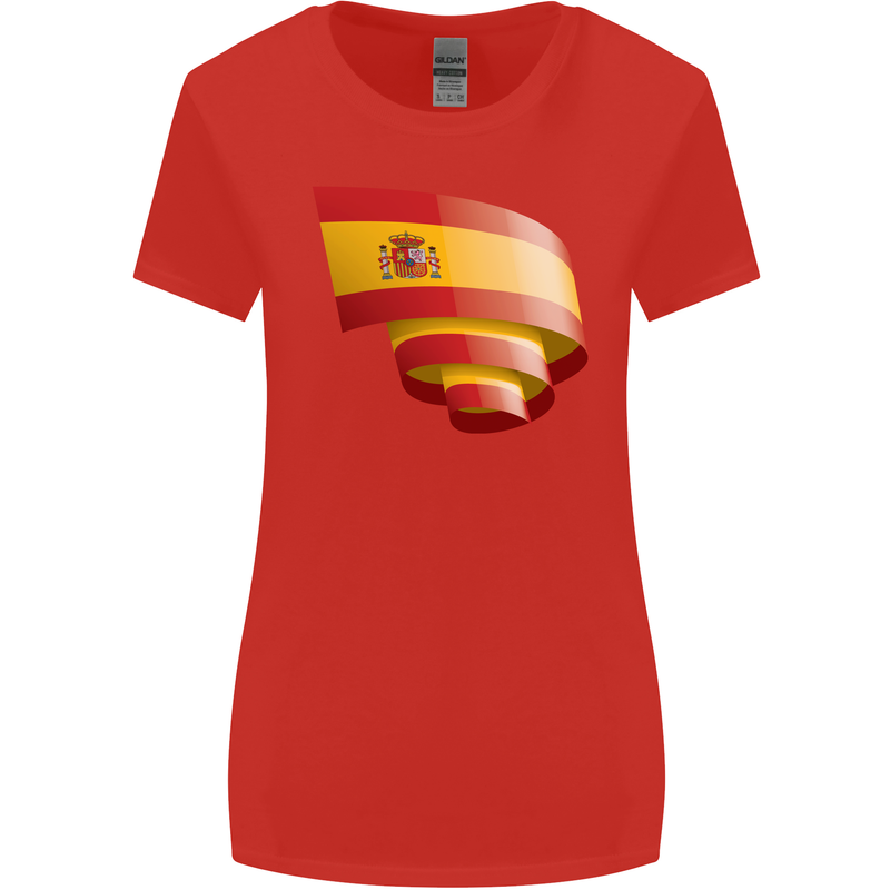 Curled Spain Flag Spanish Day Football Womens Wider Cut T-Shirt Red