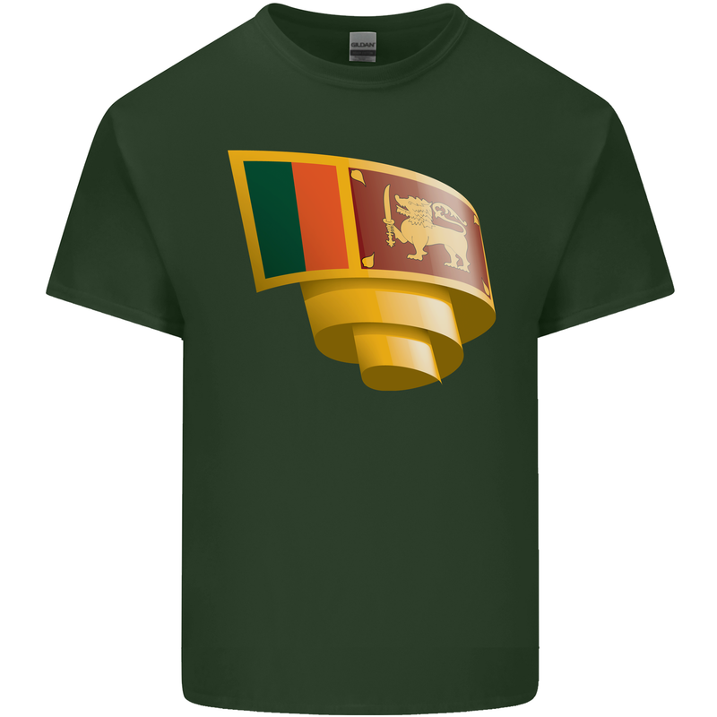 Curled Sri Lankan Flag Sri Lanka Day Football Mens Cotton T-Shirt Tee Top Forest Green