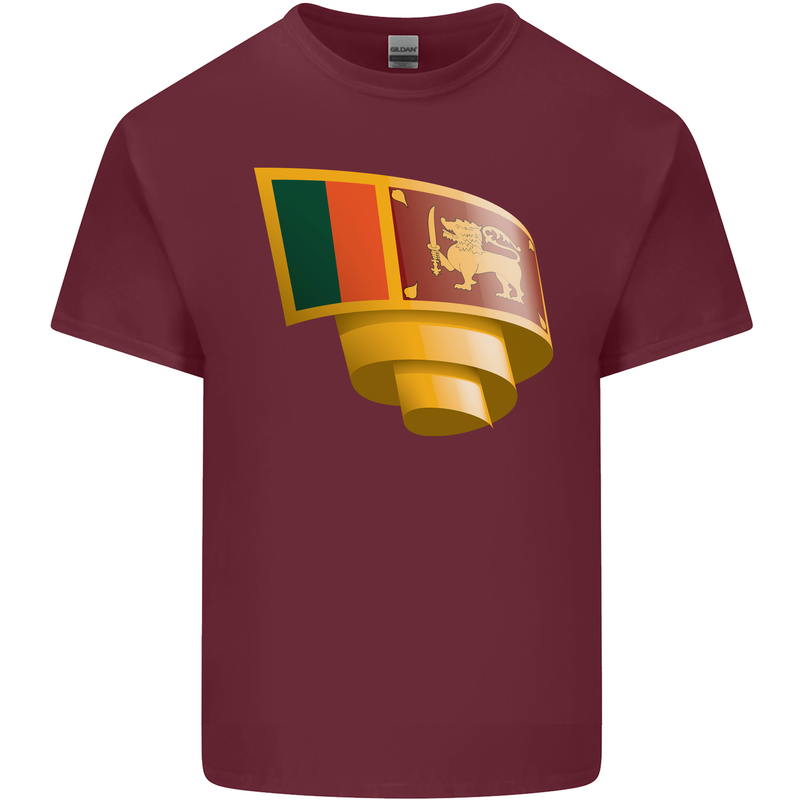 Curled Sri Lankan Flag Sri Lanka Day Football Mens Cotton T-Shirt Tee Top Maroon