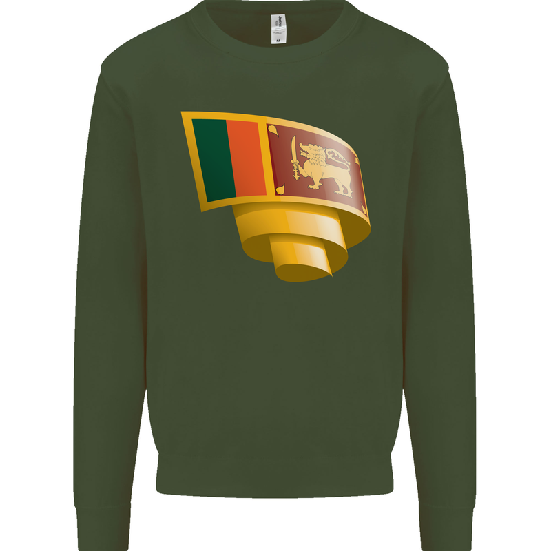 Curled Sri Lankan Flag Sri Lanka Day Football Mens Sweatshirt Jumper Forest Green