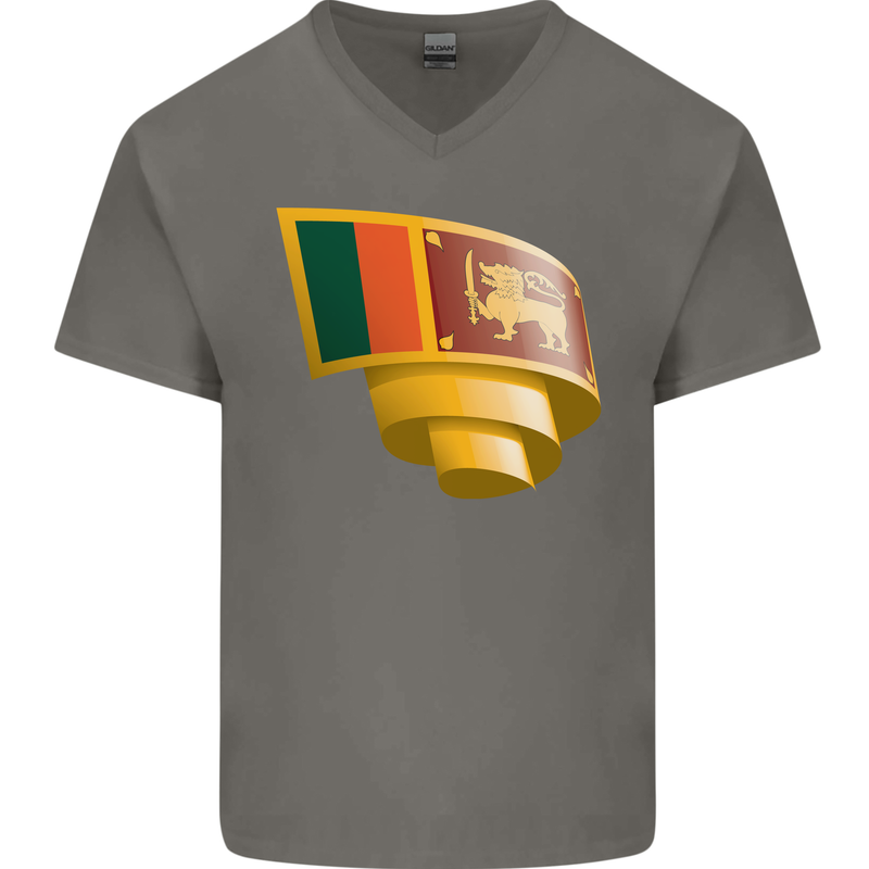 Curled Sri Lankan Flag Sri Lanka Day Football Mens V-Neck Cotton T-Shirt Charcoal