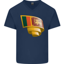 Curled Sri Lankan Flag Sri Lanka Day Football Mens V-Neck Cotton T-Shirt Navy Blue