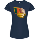 Curled Sri Lankan Flag Sri Lanka Day Football Womens Petite Cut T-Shirt Navy Blue