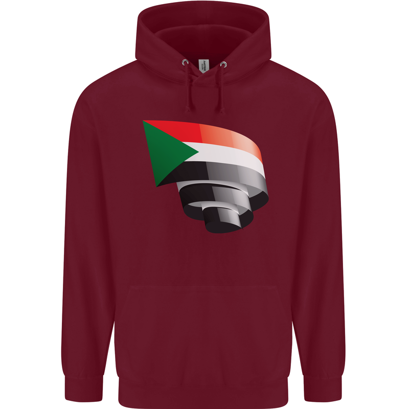Curled Sudan Flag Sudanese Day Football Childrens Kids Hoodie Maroon