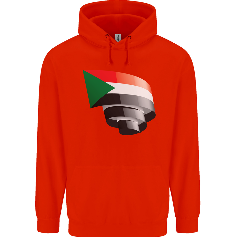 Curled Sudan Flag Sudanese Day Football Mens 80% Cotton Hoodie Bright Red
